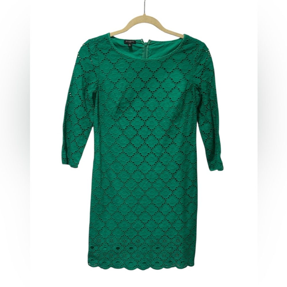Talbots Kelly Green Eyelet Lace 3/4 Sleeve Dress